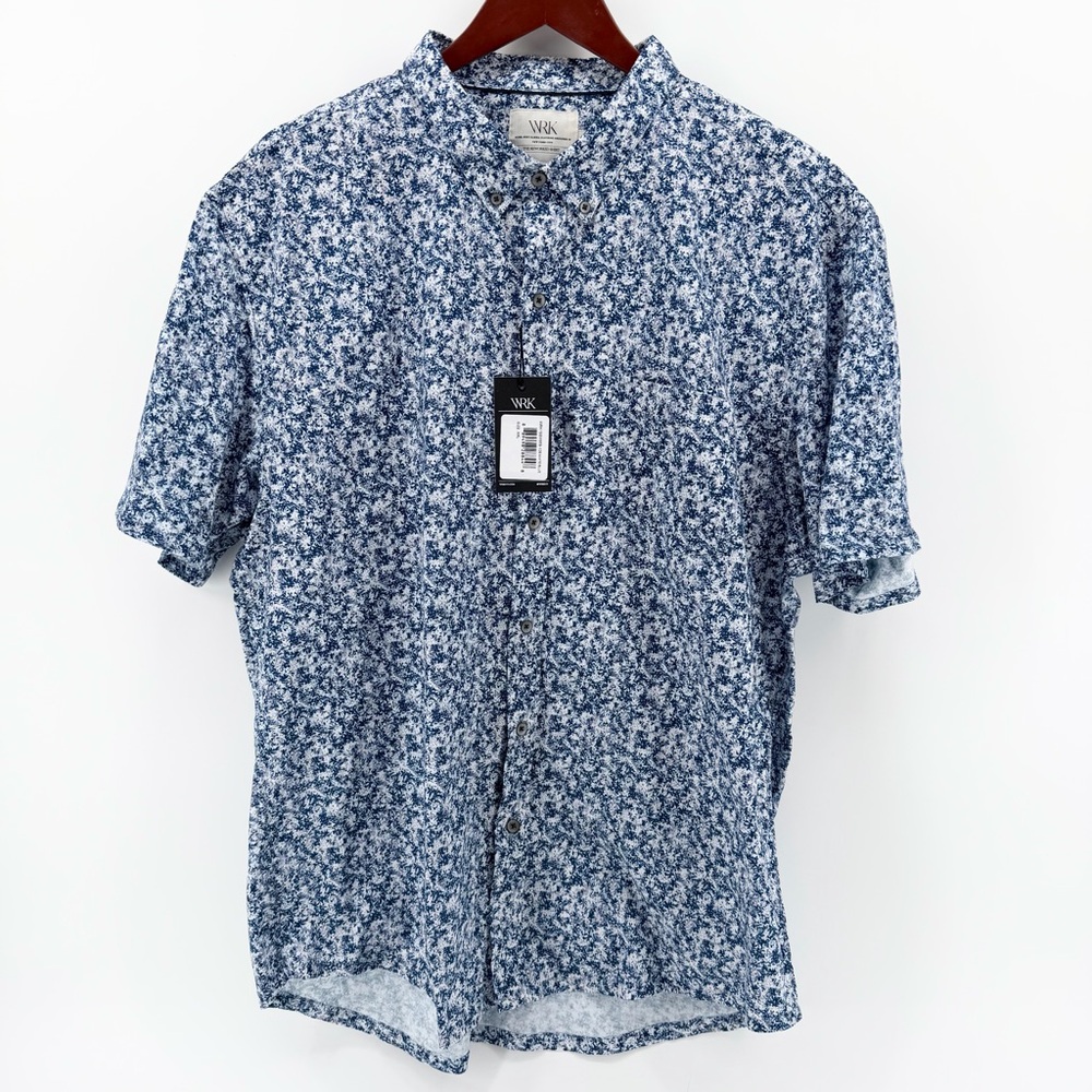 WRK Mens XXL Slim Fit Reworked Shirt Blue Abstract Floral Cotton Button Down NWT